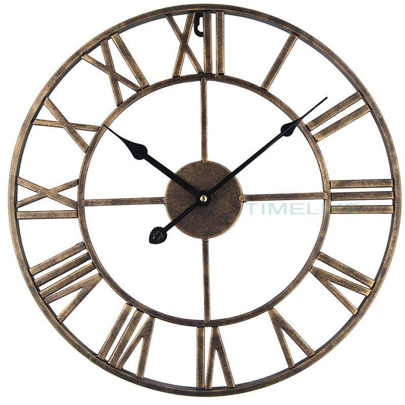 Timelike Large Roman Wall Clock, Rustic Vintage Metal Oversized Big Clock Home Living Room Art Decor (Gold, 16 Inch) - Image 1